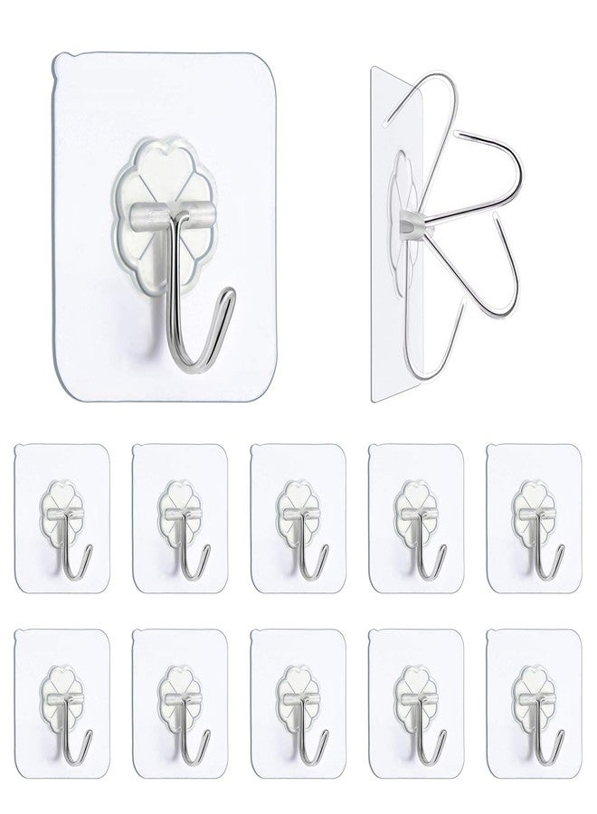 mamakoi N/Q Premium Adhesive Hooks - Heavy Duty 13lb(Max) Transparent Reusable Seamless Wall Hooks With Stainless Steel for Kitchen, Towel, Bath, Ceiling, Office, Window - 10 Pack - Image 1
